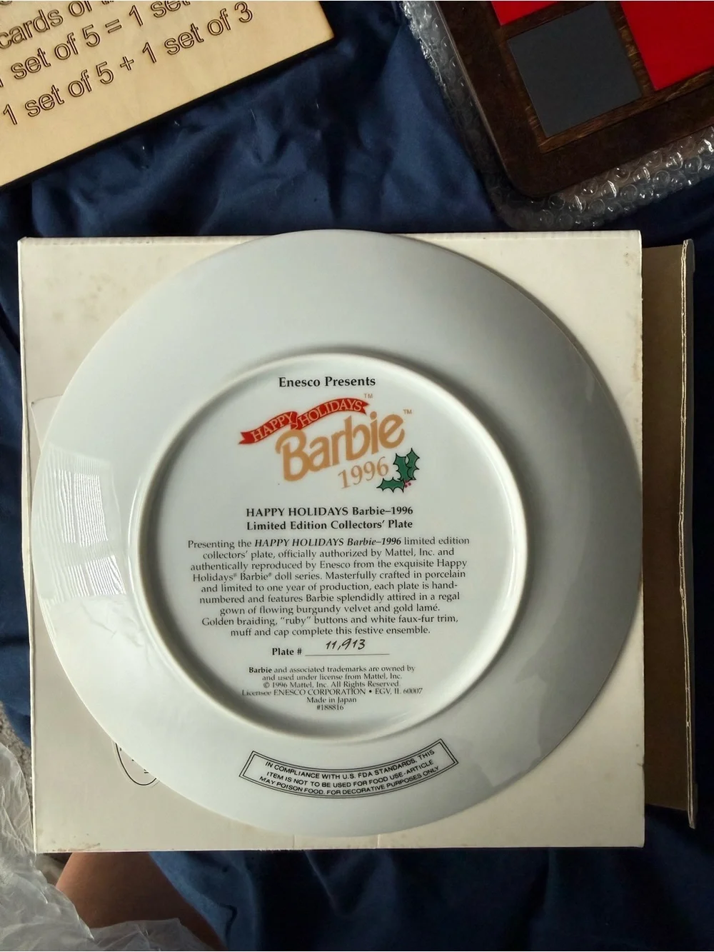Barbie Happy Holidays 1996 Collectible Plate Burgundy & Gold